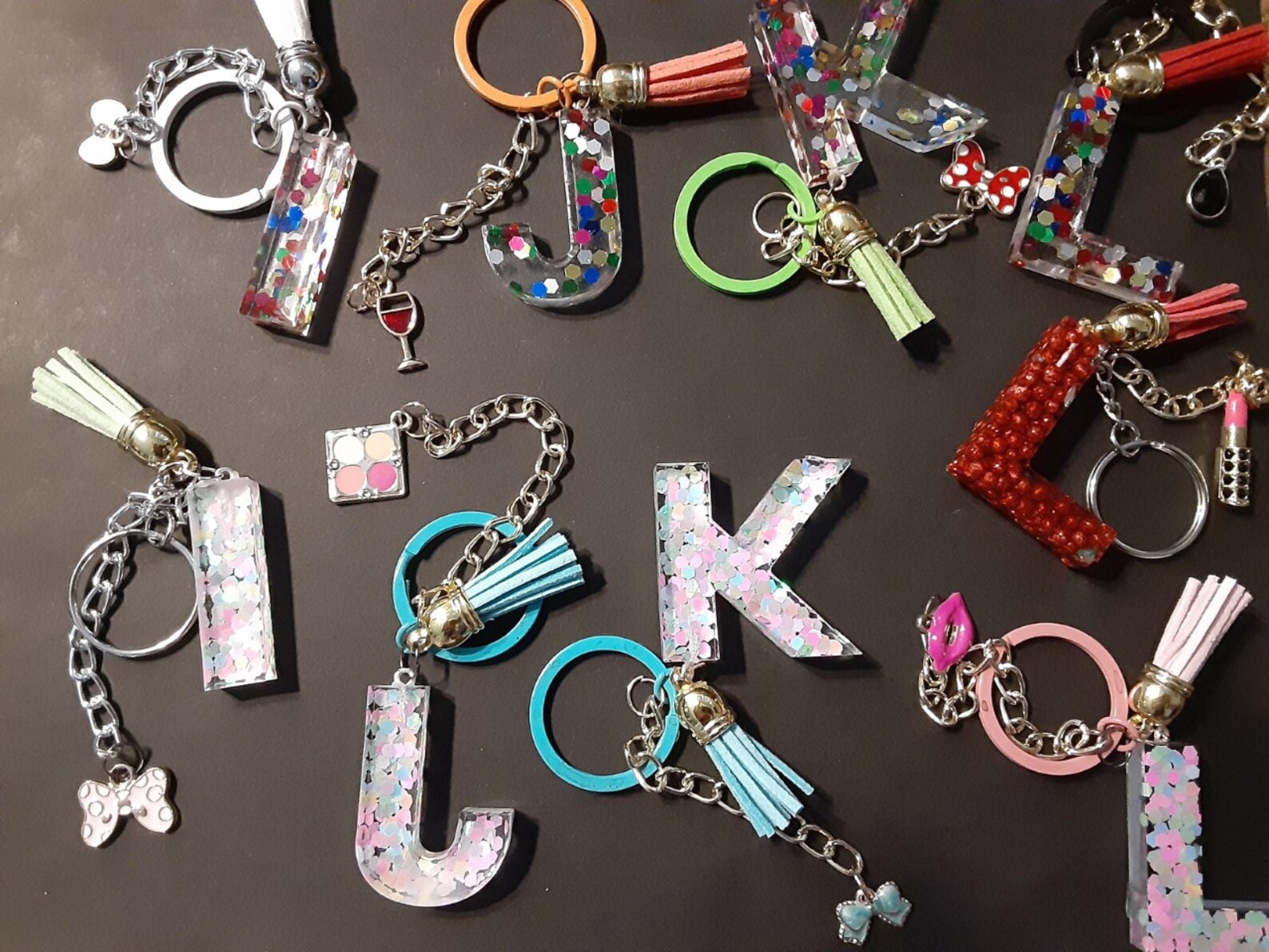Alphabet keychains with charms and tassels Etsy