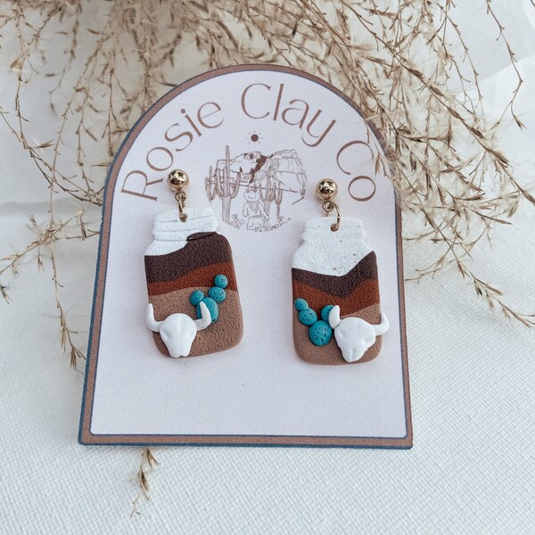 Mason jar desert scene studs | western earrings