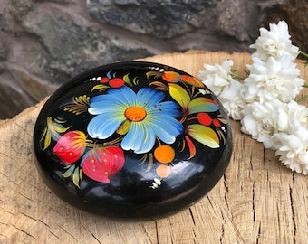 Vintage Small Jewelry Khokhloma Folk Art Box Ring Bearer Jewelry Wedding Hand Hammered painted Memory Box Engagement Organizer USSR ohtteam