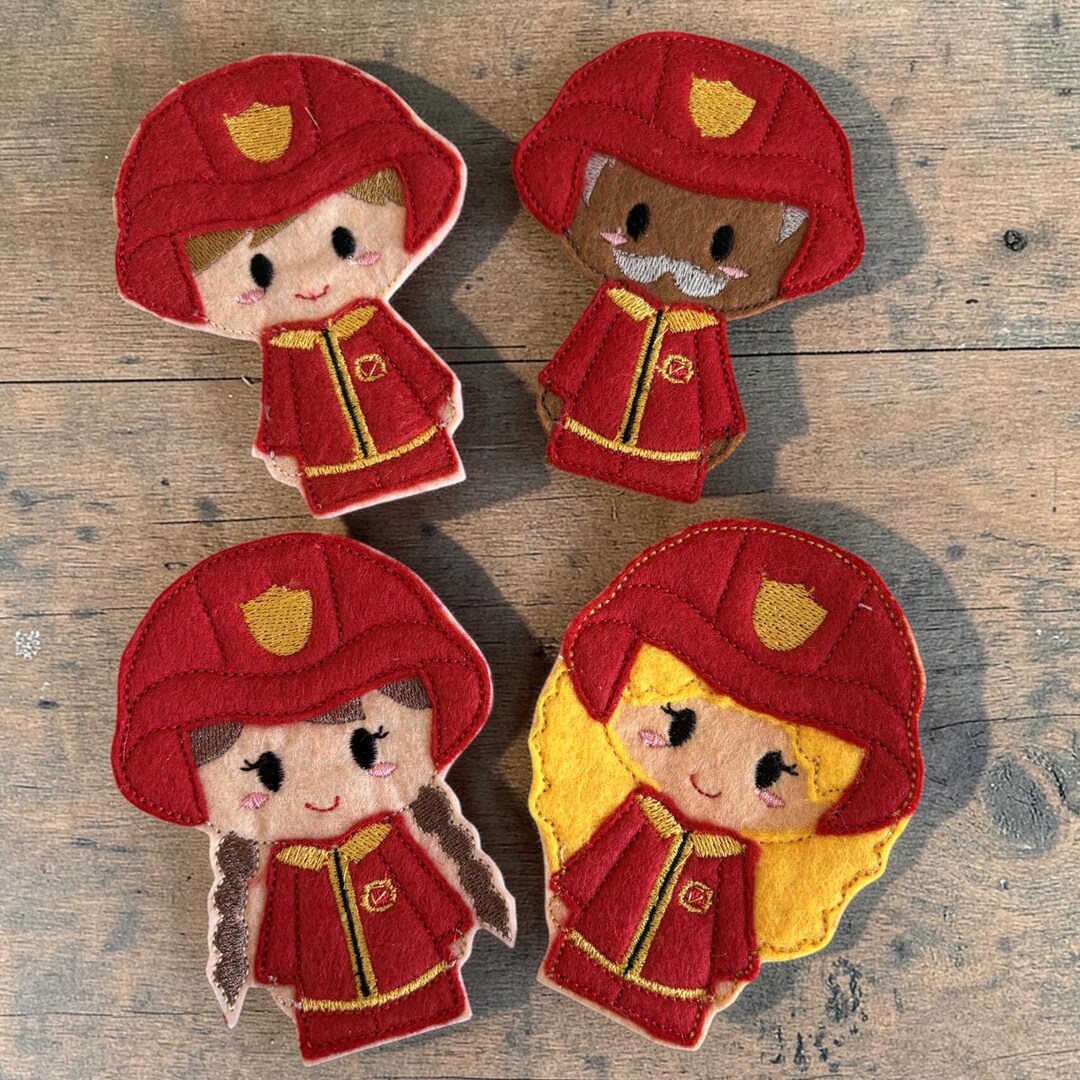 Firefighter Finger Puppets Set.fireman, Firewoman, Dog & Fire Engine ...
