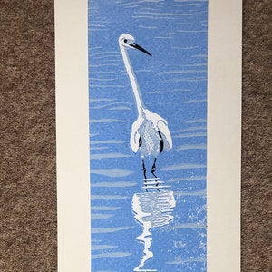 Little Egret in North Norfolk linocut print