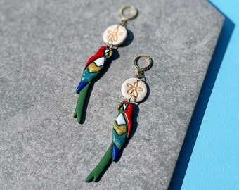 Tiki Room Earrings, Macaw Lightweight Clay Jewelry, Colorful Bird Disney Inspired Polymer Clay Hoops, Gift for Disney Parks Lover