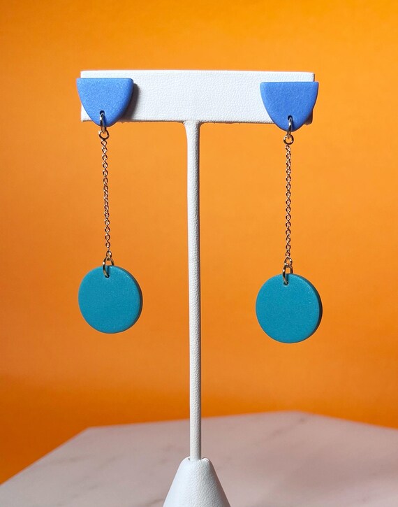 Minimalist Geometric Drop Earrings, Elegant and Colorful Polymer Clay Earrings, Simple Colorblock Statement Jewelry