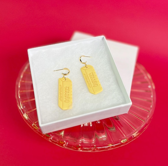 Stick of Butter Hoop Earrings, Foodie Baker Gift Idea, Lightweight Funky Polymer Clay Earrings