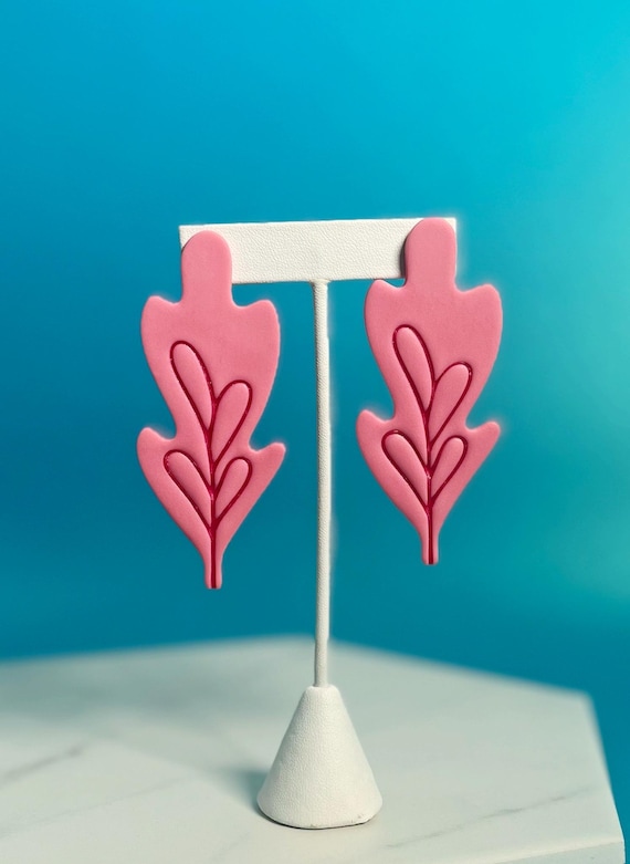 Wonderland Leaf Statement Stud Earrings, Classic Disneyland California Inspired Jewelry, Lightweight Polymer Clay Earrings