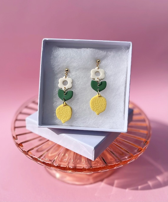 Cute Lemon Earrings, Lightweight Handmade Polymer Clay Earring, Minimalistic Tiny Fruit Spring and Summer Jewelry
