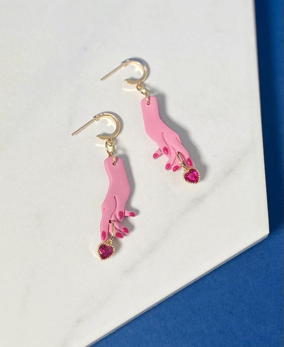 Helping Hand Polymer Clay Earrings, Love Huggie Hoops, Valentine’s Day Jewelry