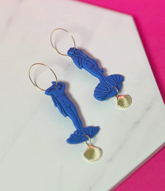 Birth of Venus Earrings: Handmade Polymer Clay Aphrodite Jewelry