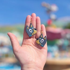 Bluey Hoop Earrings, Cute Blue Dog Lightweight Cartoon Earring, Disney Inspired Handmade Jewelry