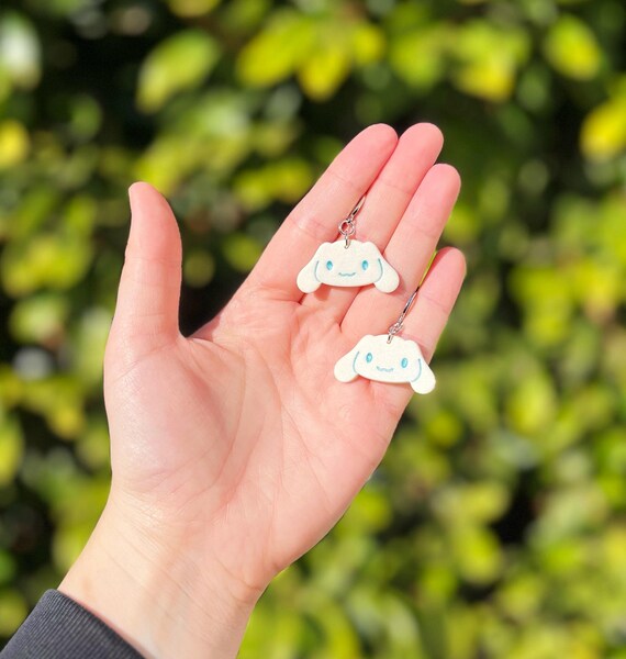 Cinnamoroll Huggie Hoop Earrings, Cute Puppy Sanrio Inspired Polymer Clay Earrings, Fun Lightweight Fandom Jewelry, Gift Idea For Valentine