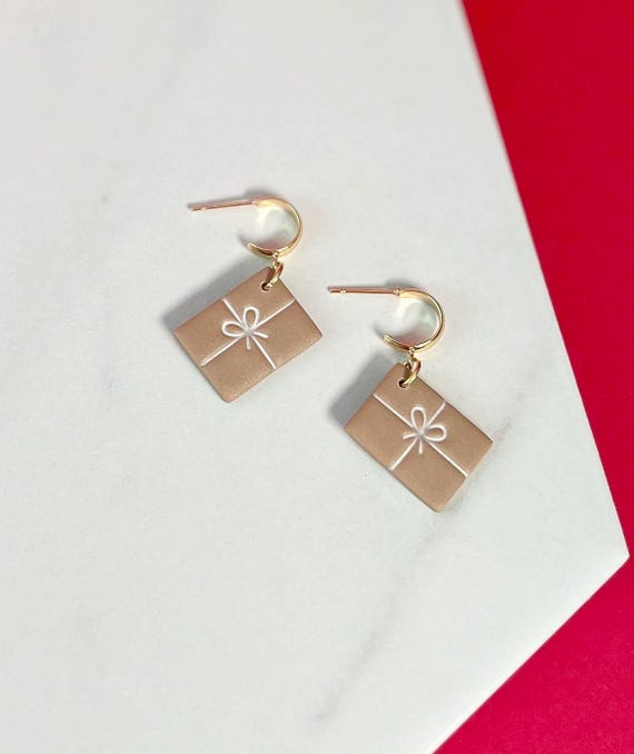 Gift Box Earrings, Brown Paper Package with String Jewelry, My Favorite Things Earring, Sound of Music Inspired