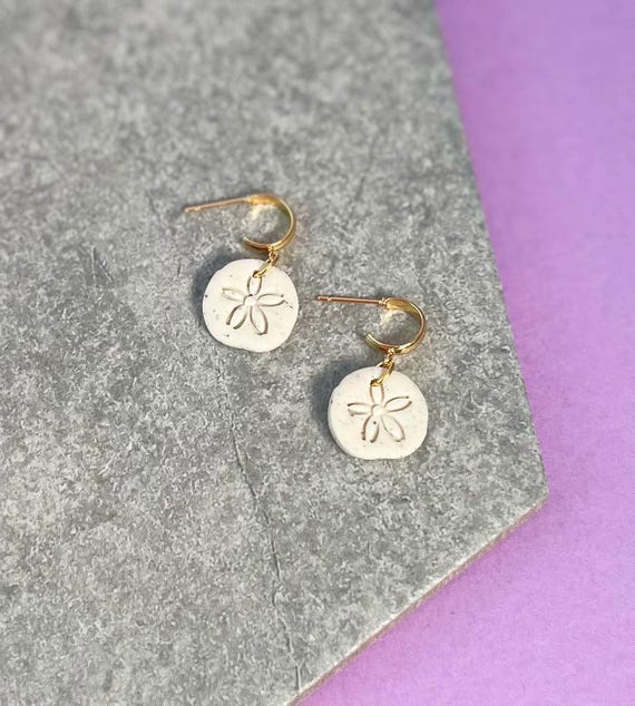 Sand Dollar Huggie Hoop Earrings, Cute Beachy Minimalist Hoops