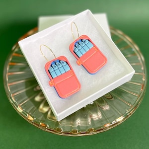 Sardine Tin Hoop Earrings: Polymer Clay Fish, Gold Plated