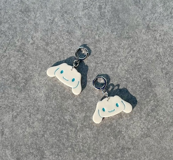 Cinnamoroll Huggie Hoop Earrings, Cute Puppy Sanrio Inspired Polymer Clay Earrings, Fun Lightweight Fandom Jewelry, Gift Idea For Valentine