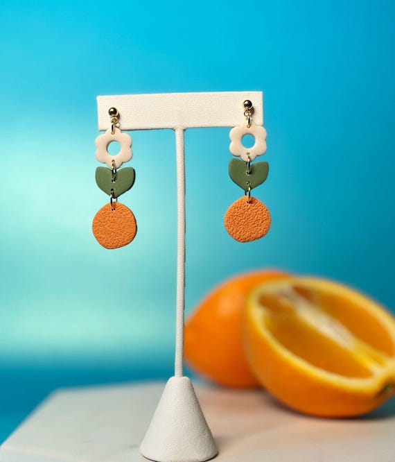 Cute Orange Fruit Earrings, Clementine Lover Lightweight Polymer Clay Earring, Spring and Summer Minimalistic and Playful Jewelry