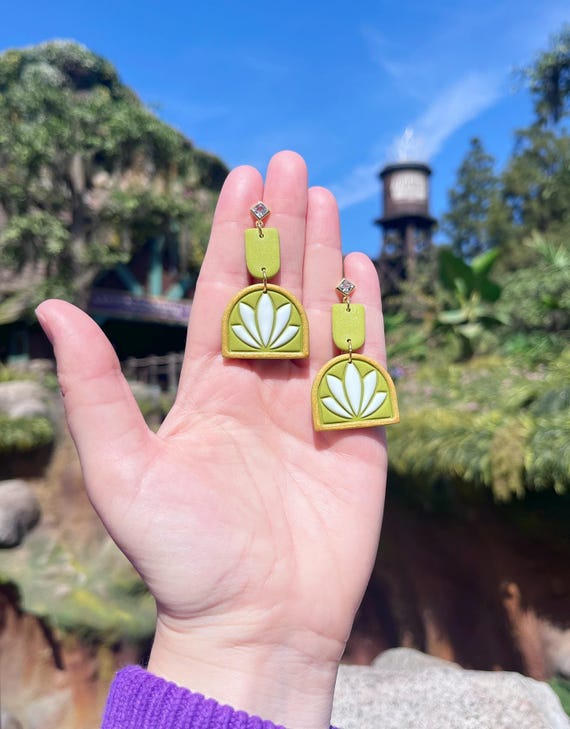 Bayou Princess Art Deco Earrings, Princess and the Frog Inspired Lightweight Clay Drop Earring, Disney and Tiana Lover Gift Idea
