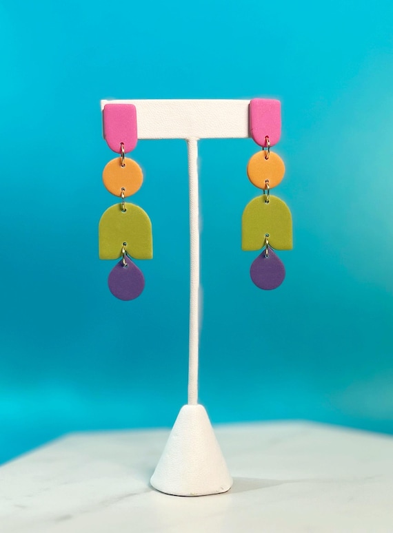 Color Block Bauhaus Style Polymer Clay Earrings: Mid Century Modern Jewelry, Multiple Colors Available