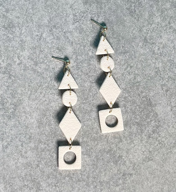 Mary Blair Geometric Earrings, Small World Inspired Mid Century Jewelry, Polymer Clay Earring