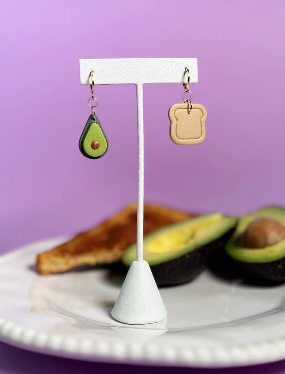 Avocado Toast Hoop Earrings, Tiny Food Lightweight Polymer Clay Earrings, Millenial Cute Quirky Jewelry