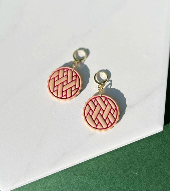 Sweetie Pie Hoop Earrings, Berry Pie Polymer Clay Earring, Lightweight Handmade Tiny Food Jewelry, Foodie Dessert Lover Gift Idea