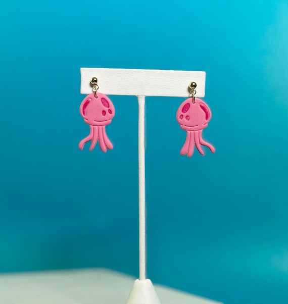 Cartoon Jellyfish Earrings, SpongeBob SquarePants Inspired Pink Jellyfish Dangle and Drop Earring, Lightweight Polymer Clay Earrings