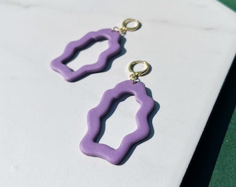 Abstract Squiggle Earrings, Cute Lavender Organic Shaped Hoops, Spring and Summer Unique Jewelry