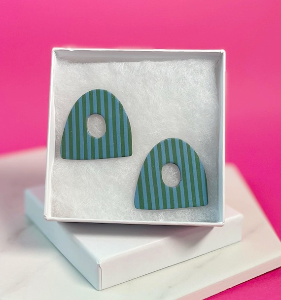 Abstract Striped Polymer Clay Stud Earrings