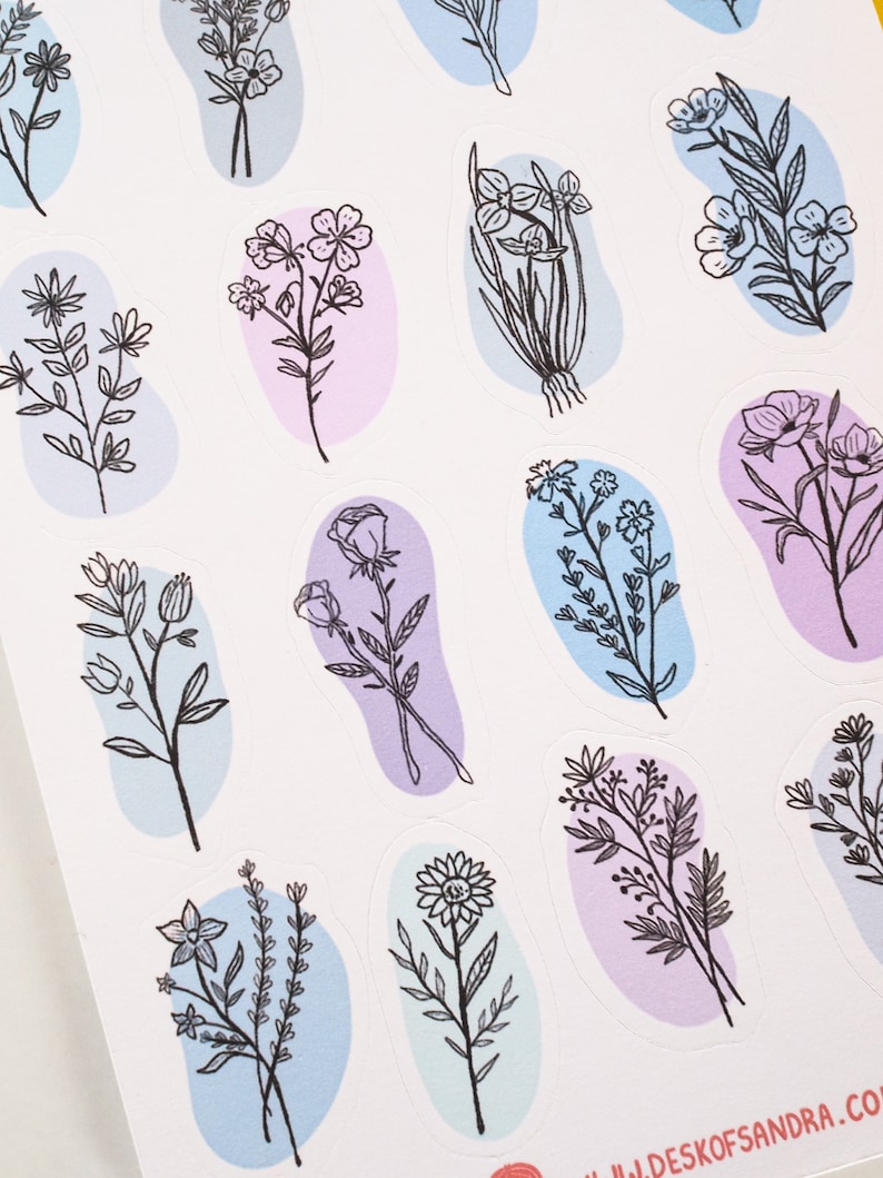 aesthetic flower and trees sticker sheet bundle line art etsy