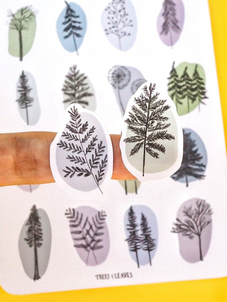 aesthetic flower and trees sticker sheet bundle line art