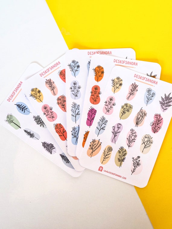 Aesthetic botanical planner stickers Minimalist floral stickers Line art flower stickers Aesthetic flower and trees sticker sheet bundle
