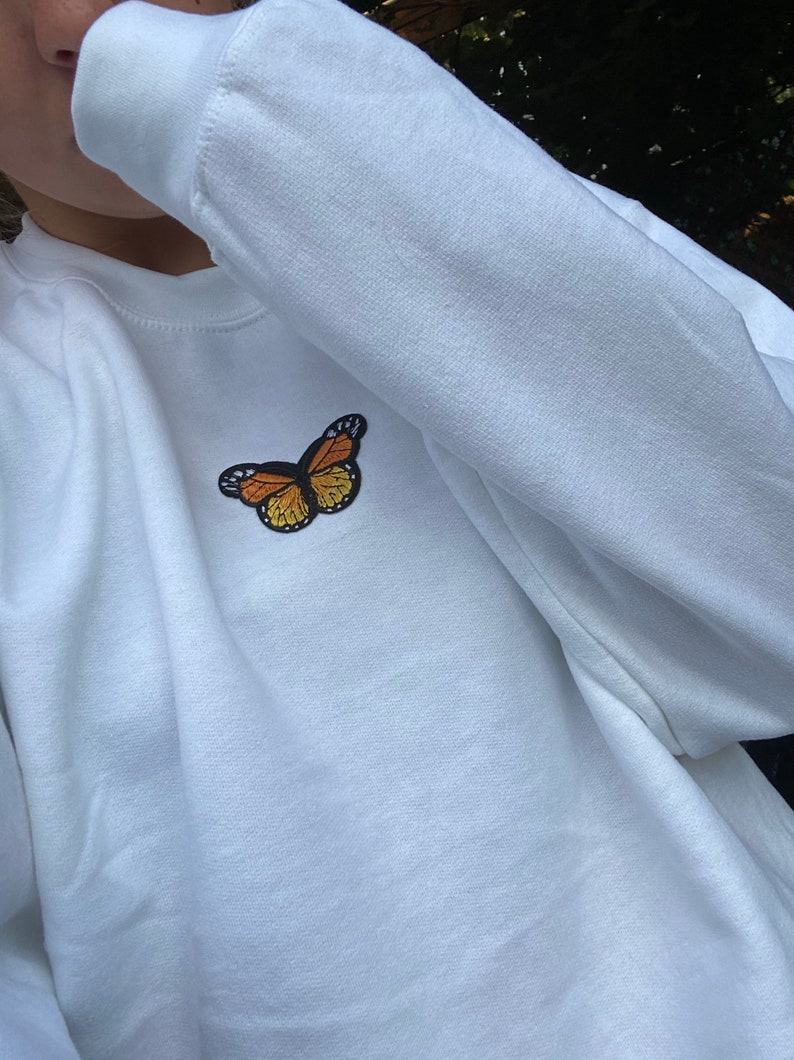 Butterfly Patch hoodie White monarch butterfly crewneck Etsy