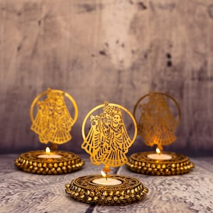 Radha Krishna and Laxmi Shadow Tea Lights / Diyas / Indian Wedding Gift Favours / Mehndi Gift Favours