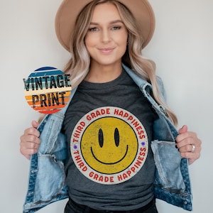 Third Grade Teacher Shirts 3rd Grade gift cute new teach boho life Back to School 2022 Elementary School Smiley Face Retro New grade level