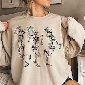 Funny Halloween Dancing Skeletons sweatshirt funny adult beer drinker Mom Dad Husband Monster Mash Fall Spooky Season Fall Shirts Party