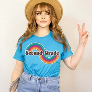 Retro Second Grade Teacher Shirt Groovy Back to school 2022 2nd grade team matching grade level tees elementary vintage rainbow gift for new