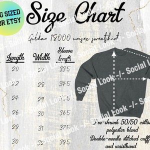 Gildan Size Chart - Gildan 18000 Size Chart - Gildan Sweater - Gildan Sweatshirt - Instant Download Size Guide for Printful Printify