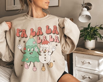 Retro Christmas sweatshirt Long sleeve Funny Vintage oversized Santa Xmas Tree teacher mama Holiday Merry Bright Ugly Sweater Pullover vibes