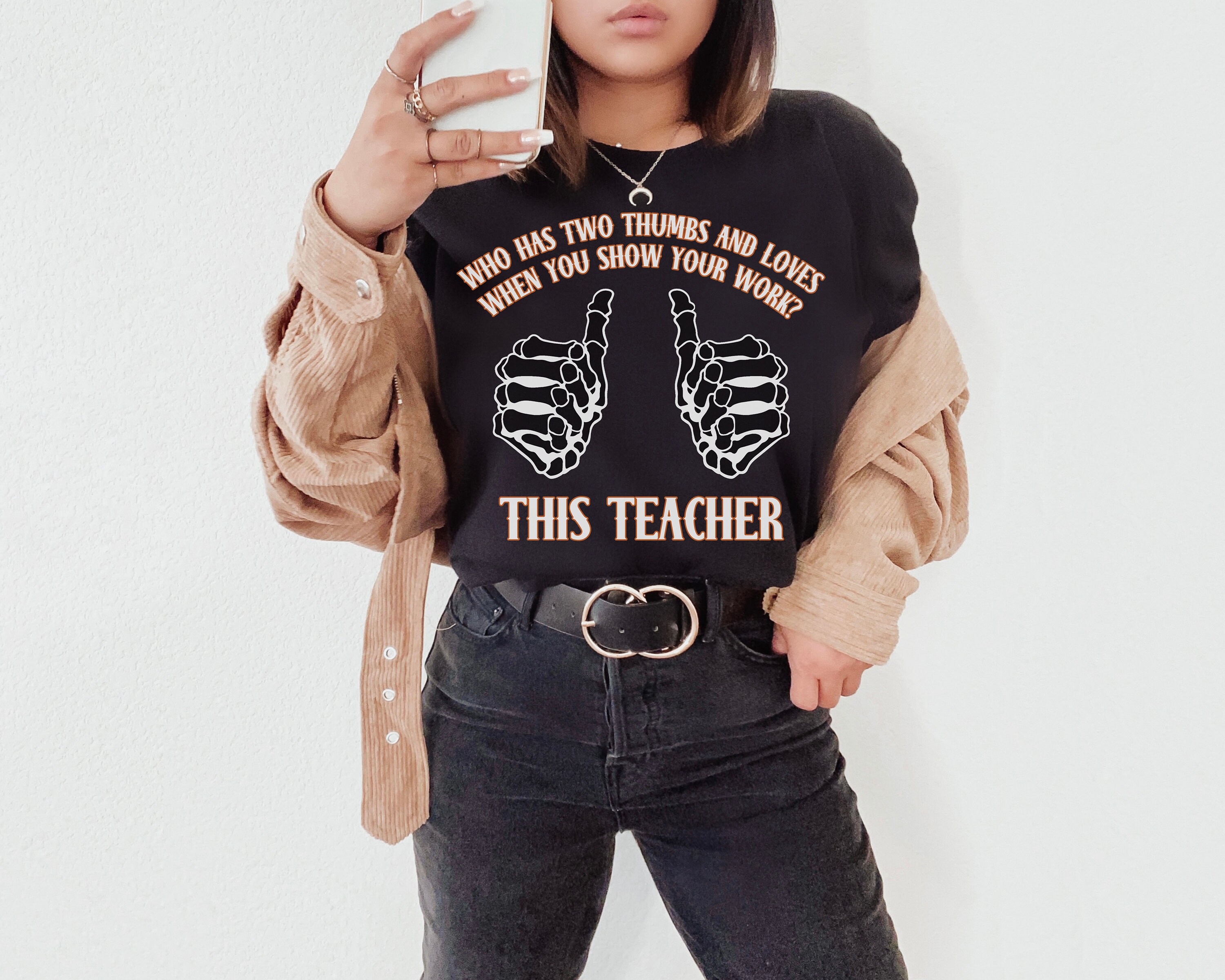 Discover Funny Teacher Halloween Shirt for Teachers Fall Autumn Skeleton Hands Trick or Teach Spooky Teacher Class Party Elementary Teacher Trendy