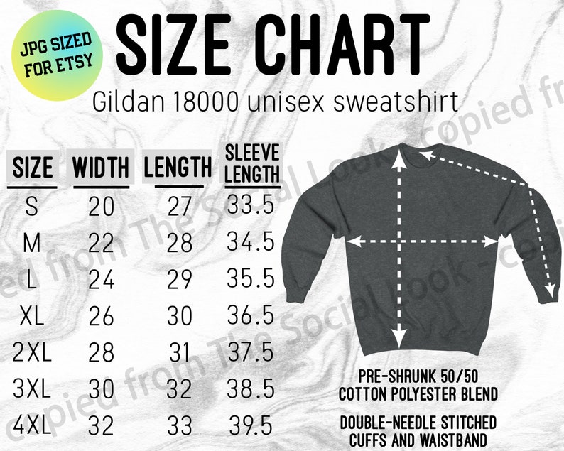 Gildan Size Chart Gildan 18000 Size Chart Gildan Sweater - Etsy