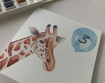 Carte ballon 3e anniversaire girafe
