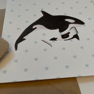 Tarjeta de Orca bebé y padre (Día de la Madre)