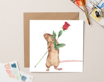 Mouse with Rose card