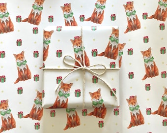 Papier cadeau renard de Noël