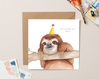 Carte d'anniversaire paresseux à la recherche d'un gâteau