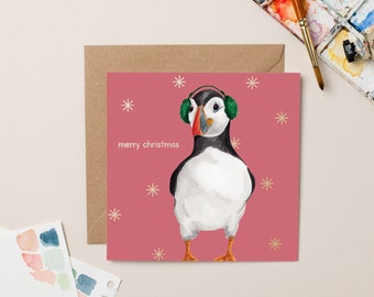 Gold Foiled Puffin Christmas card