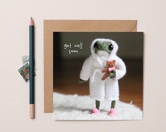 Get Well Soon Frog card - Heknitt x lil wabbit | Card for illness, injury, Friendship