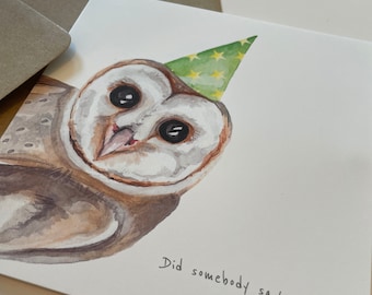 OWL BIRTHDAY CARD-Barn Owl cards set-blank card-Spring Birthday-Bird spotter gift-for him-Dad birthday-Nature card-naomi neale art-uk