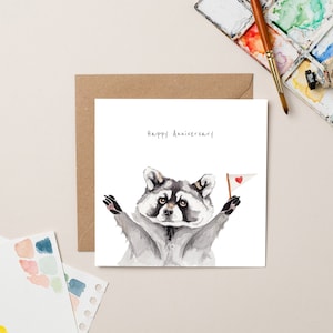 Raccoon with Heart Flag Anniversary card