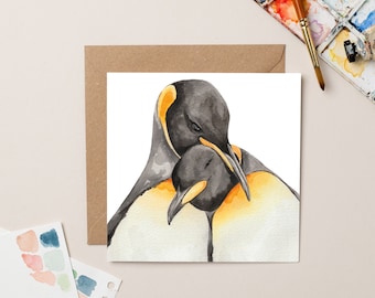 Carte oiseaux d'amour pingouin