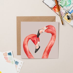 Tarjeta de flamencos enamorados